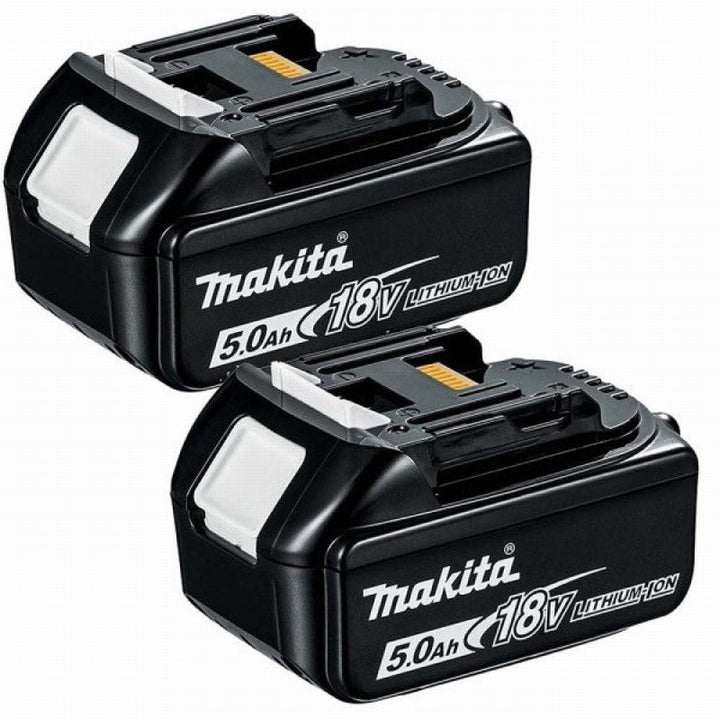 Makita 18V 5.0Ah Li-Ion LXT Battery (2-Pack) – Fast charging, LED charge indicator, compatible with all Makita 18V cordless tools.